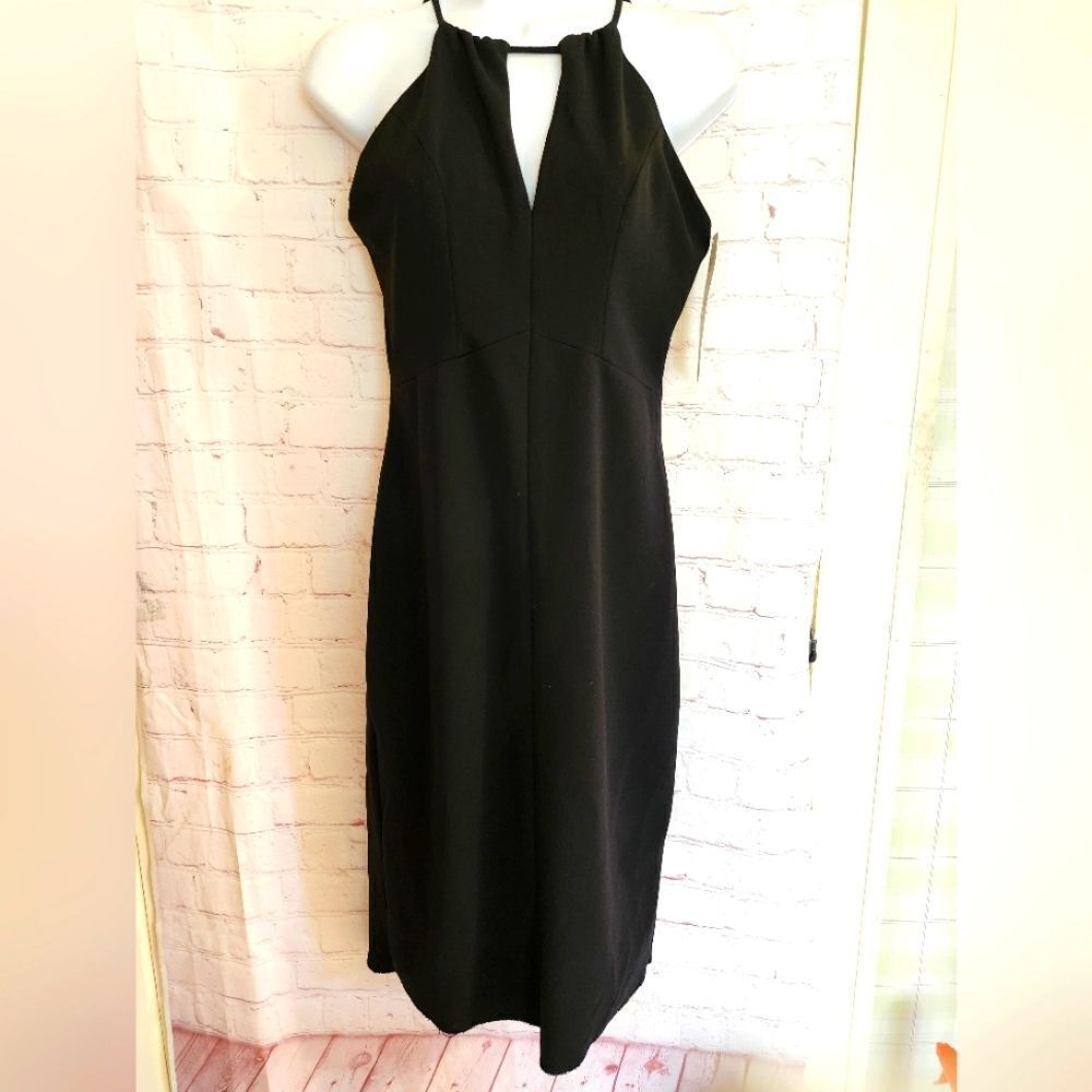 Original Betsey Johnson "Y2K" Black Crepe Halter Midi Dress Sz. 2 "Pin-up" Girl